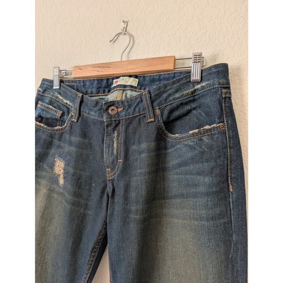 BKE Buckle Denim Jeans Low Rise 31x35.5 Tall Dark Wash Flared Y2K Distressed - Picture 9 of 10